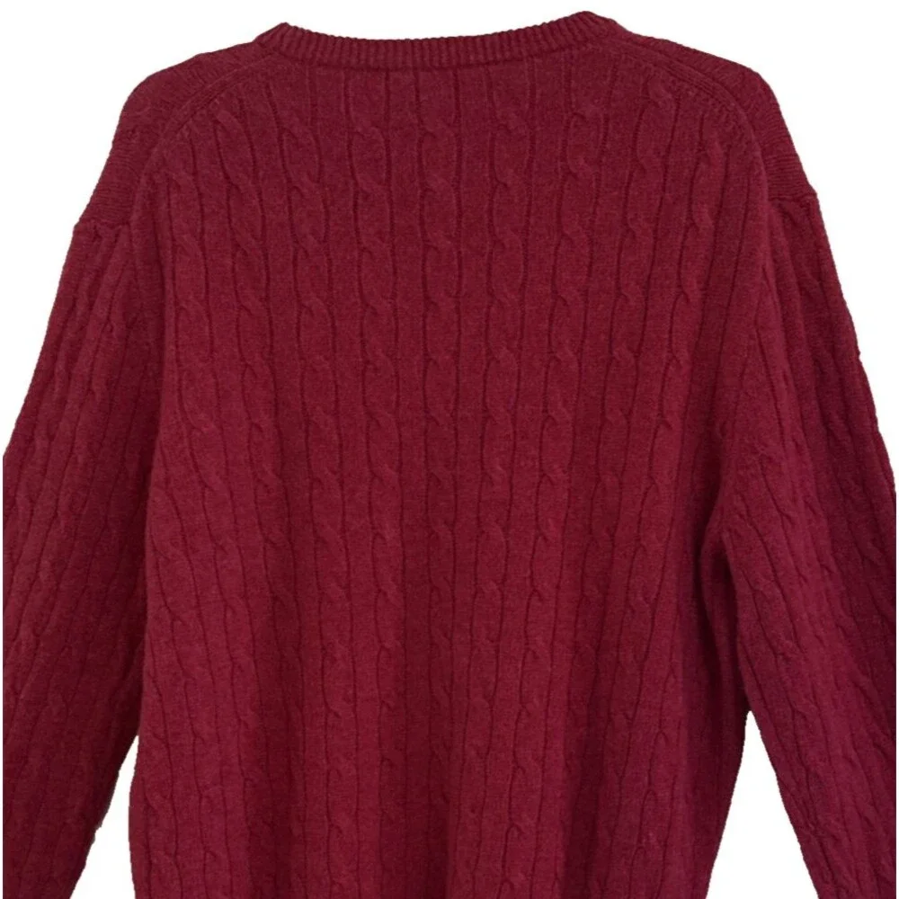 J Crew Lambswool Cable Crewneck Sweater Mens Sz L Heather Beet Burgundy Classic